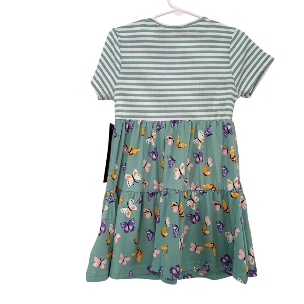 Picapino Floral Striped Butterflies Dress Short Sleeve Twirl Toddler Girl 4 - Picture 2 of 3